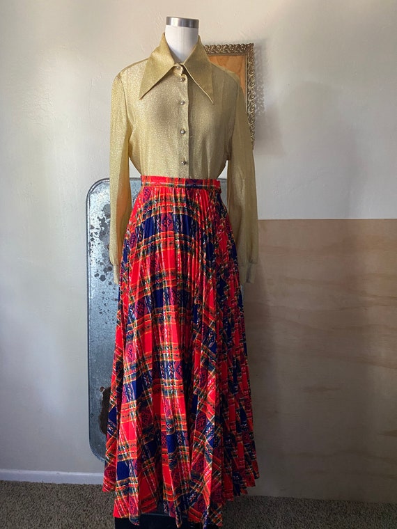 Vintage 60s Red Wool Fair Isle and Plaid Pleated Maxi Skirt | Etsy