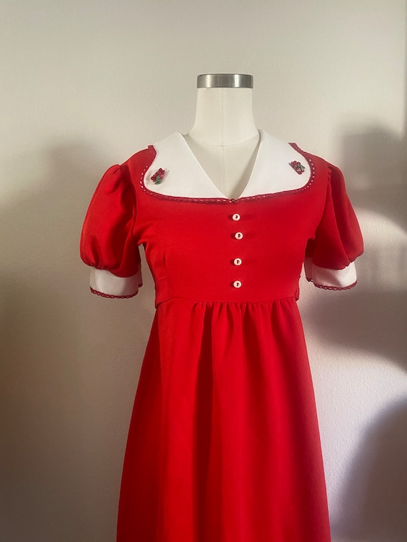 Vintage 60s Sweet Mod Maxi Dress in red & White wi