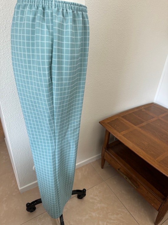 Vintage 70s High Waisted Polyester Plaid Trousers… - image 3