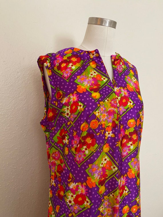 Vintage 60s Psychedelic Day Glo Daisy Maxi Dress … - image 1