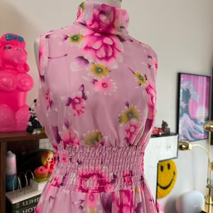 Vintage 60s Rare Psychedelic Hostess Flower Power Kaftan/Maxi Dress Daisies & Hawaiian Floral; 60s Day Glo Floral Waikiki Maxi Dress M