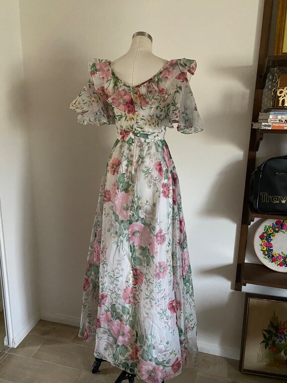 60s Vintage Maxi Dress with Bold Floral Print & O… - image 2