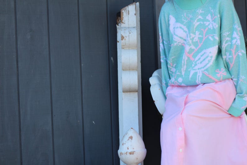 80s Vintage Fit and Flare Maxi Skirt; Bright Pink with Big Bold Buttons and Elastic Waistband