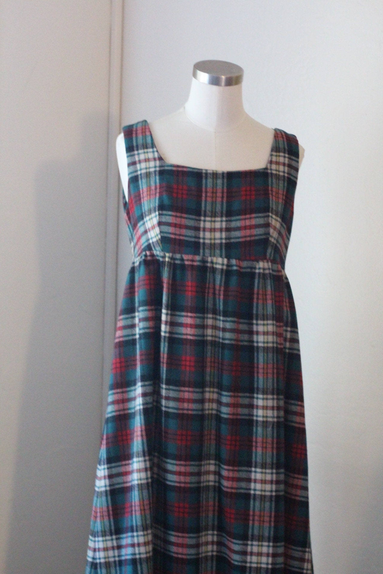 70s Vintage Plaid Maxi Dress Red Green and White Christmas - Etsy