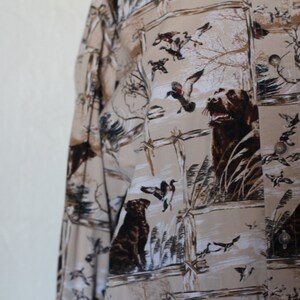 Vintage 70s Inspired Button Down Blouse with Pheasant and Dog Pattern Men's Hunting Scene Blouse image 4