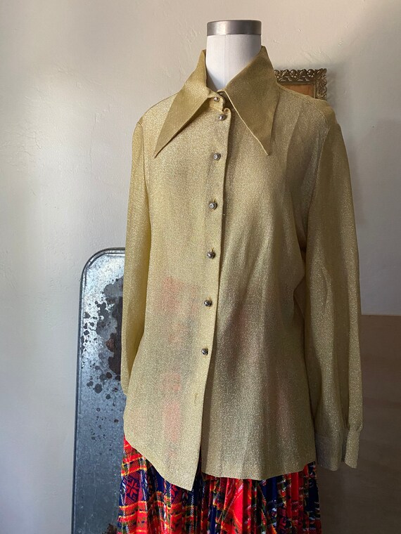 Vintage 60s Metallic Gold Lurex Blouse with Dagger