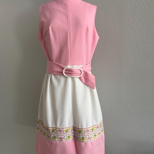 Vintage 60s Feminine Pastel Floral Tank Dress Bow Detail and Mandarin Collar; 60s SpringHostess Dress; 60s Colorblock Floral Fit and Flare M