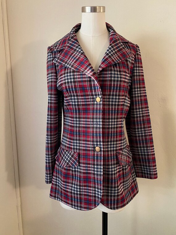 Vintage 70s Polyester Long Sleeve Houndstooth Blaz