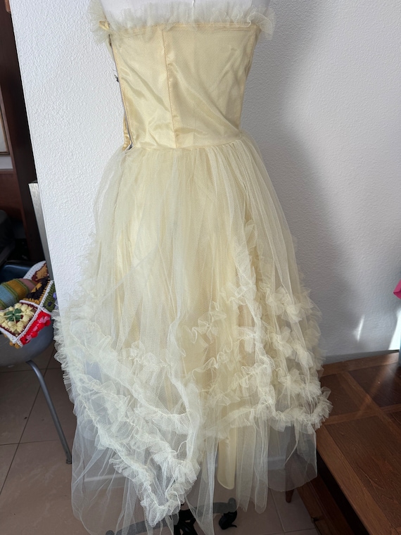 Vintage 50s Tulle Cupcake Butter Yellow Floral De… - image 7