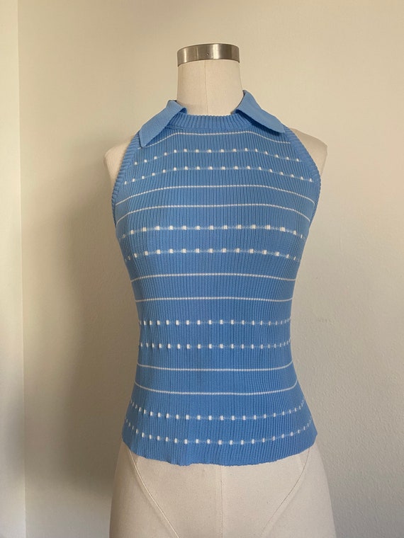 Vintage 70s Stretch Knit Ribbed Tank Top with Str… - image 1