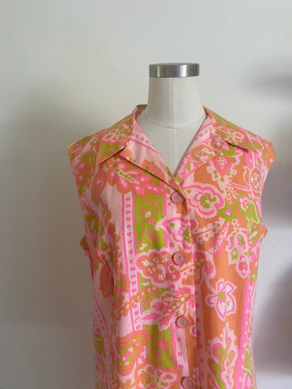 Vintage 60s Psychedelic Day Glo Daisy Dropwaist S… - image 2