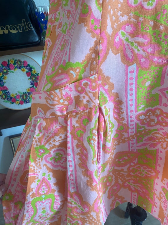 Vintage 60s Psychedelic Day Glo Daisy Dropwaist S… - image 8