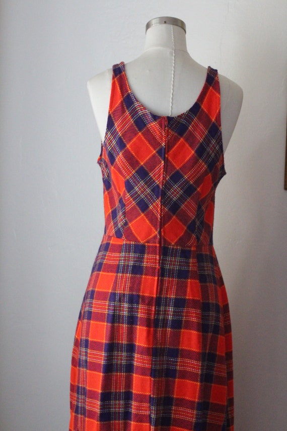 Vintage 70s Argyle/Plaid Maxi Dress; Red, Purple,… - image 8