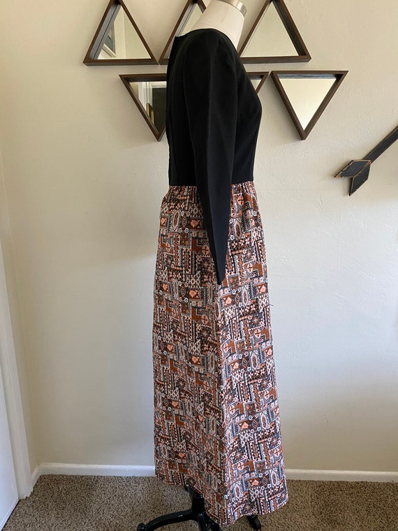 Vintage 70s Bohemian Black Maxi Dress with Geomet… - image 6