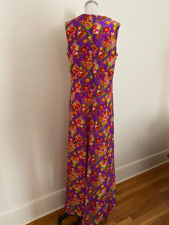 Vintage 60s Psychedelic Day Glo Daisy Maxi Dress … - image 2
