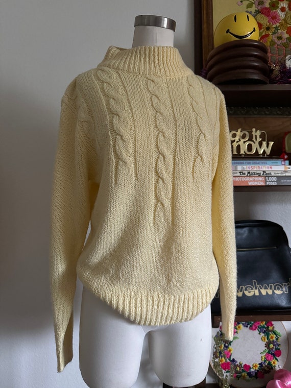 Vintage 80s Cable Knit Cropped Sweater; Mockneck … - image 2