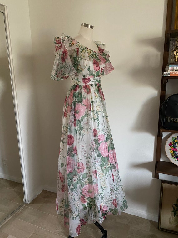 60s Vintage Maxi Dress with Bold Floral Print & O… - image 3