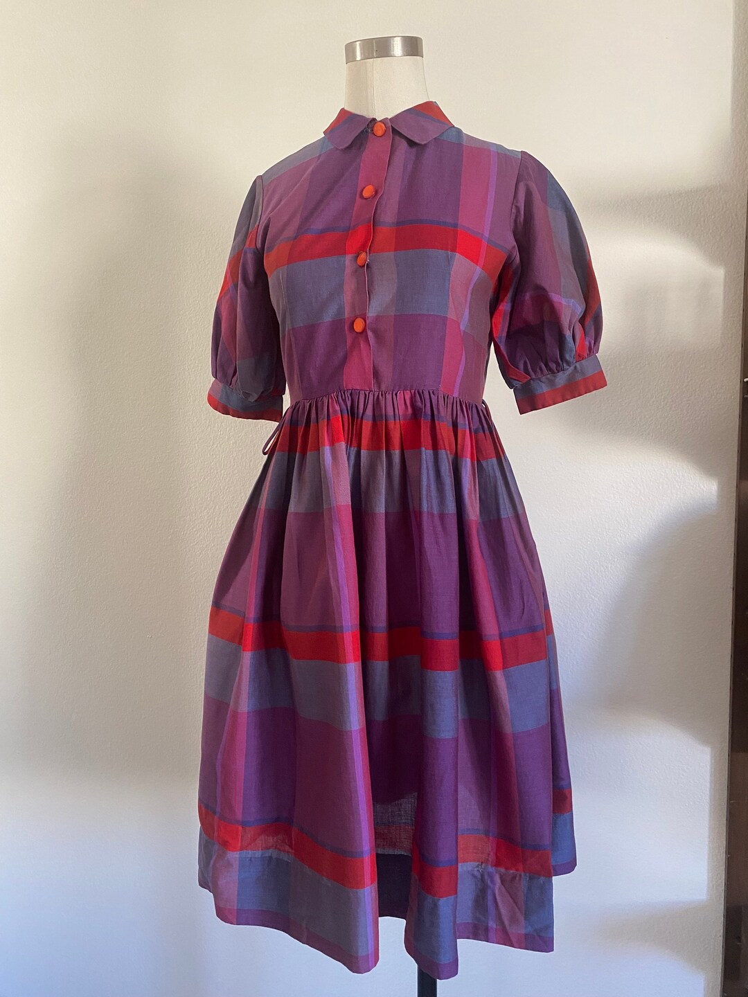 Vintage Flower Square Collar Colorblock Lace Up Flouncing Dress