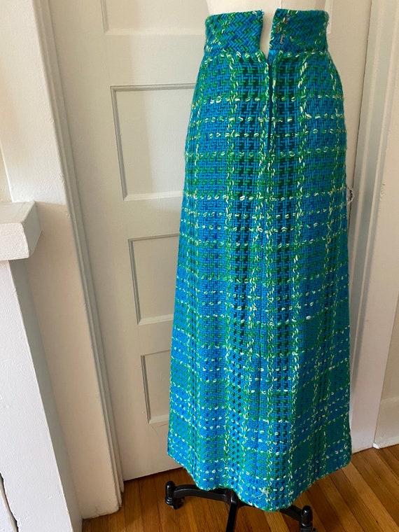 Vintage 60s Bold Plaid Tweed Pleated Maxi Skirt; … - image 2