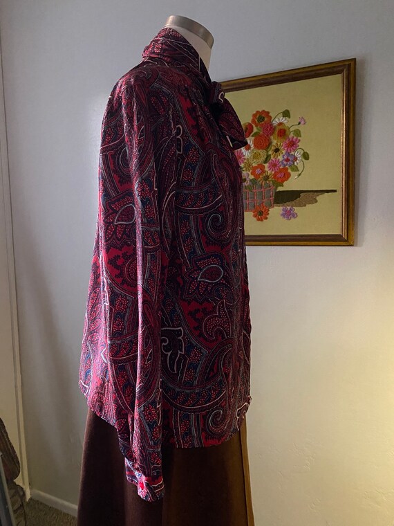 Vintage 70s Fall Tie Front Long Sleeve Paisley Bl… - image 4