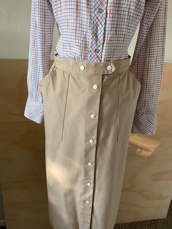 Vintage 80s Fall Preppy Khaki Elastic Circle Skirt