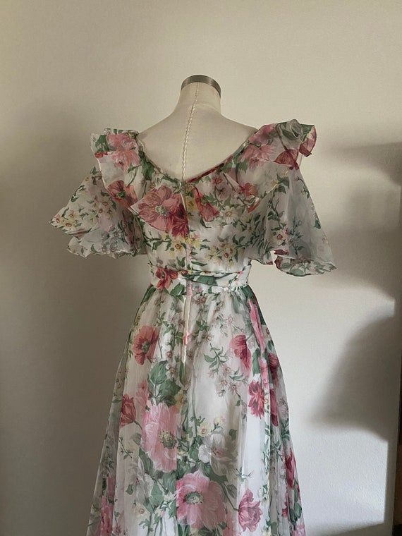 60s Vintage Maxi Dress with Bold Floral Print & O… - image 5