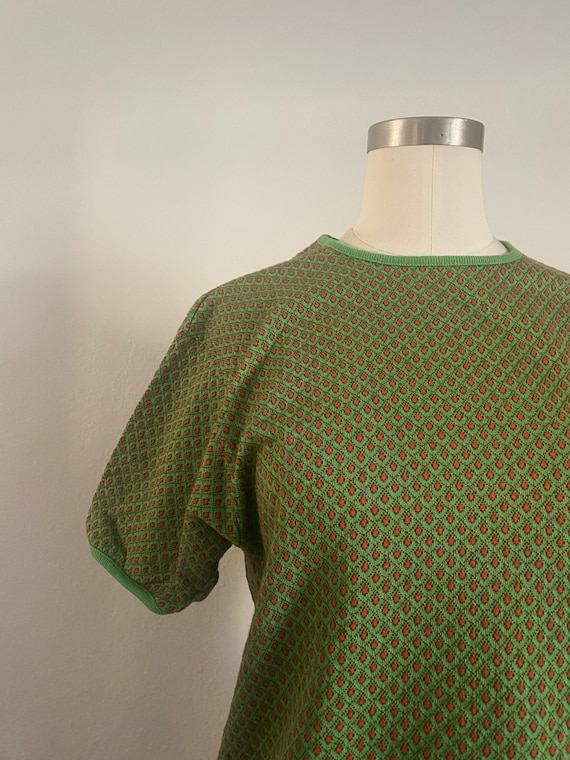 Vintage 60s 70 Funky Knit Geometric Short Sleeve … - image 1