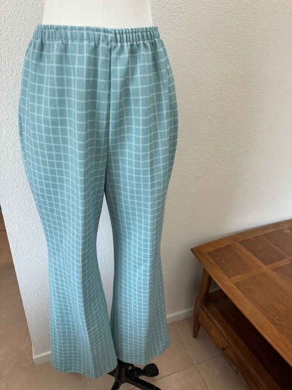 Vintage 70s High Waisted Polyester Plaid Trousers… - image 2