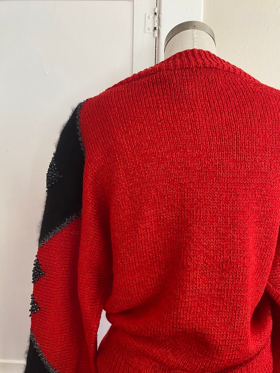 Vintage 80s Oversized Holiday Red  Knit Lurex Swe… - image 3