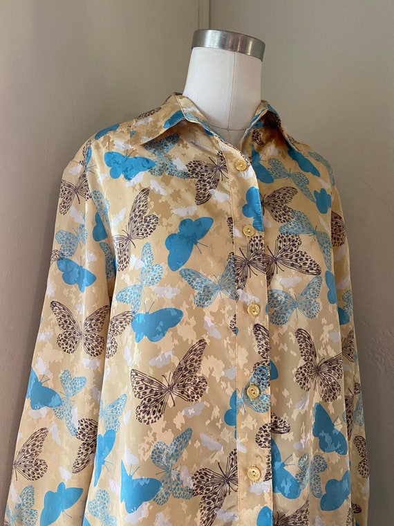 Vintage 70s Fall Butterfly Embossed Blouse with Da