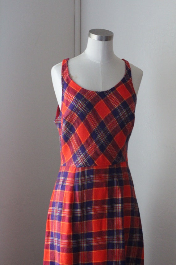 Vintage 70s Argyle/Plaid Maxi Dress; Red, Purple,… - image 2