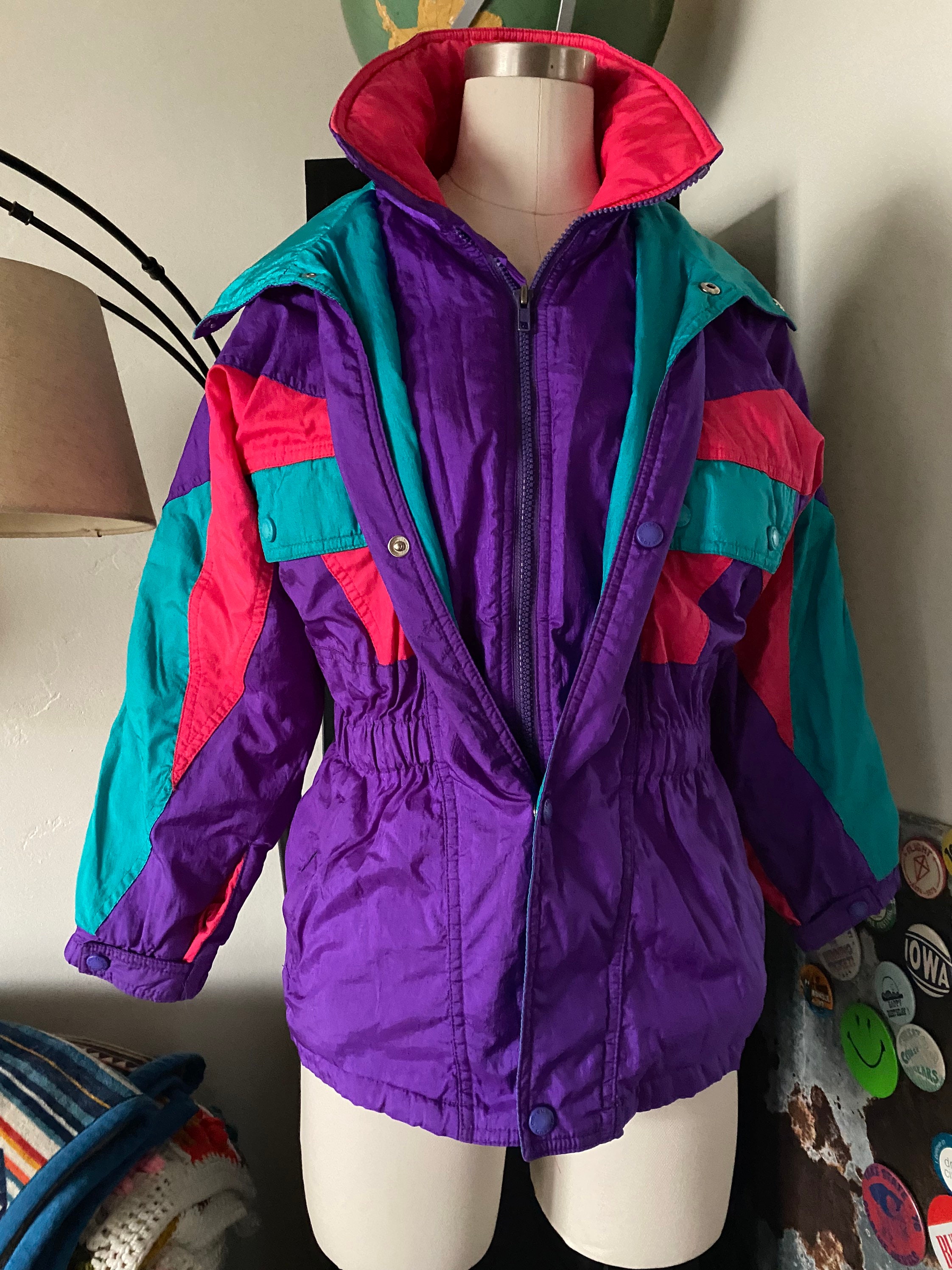 Vintage 80s 90s Black and Neon Ski Jacket from Double Black Ski - Men's Medium