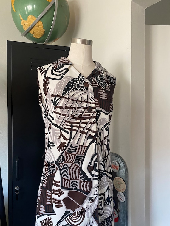 Vintage 60s Psychedelic Abstract Tikki Tank Dress… - image 1