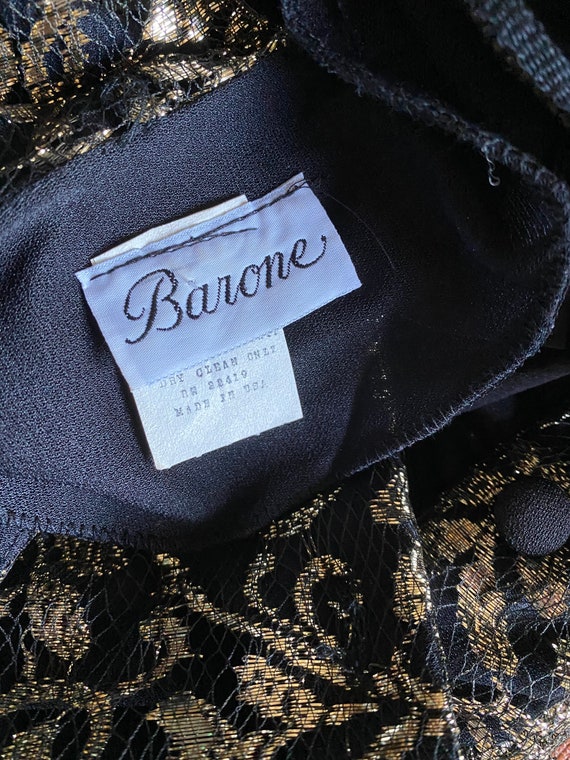 Vintage 80s Baroque Evening Blouse Black and Meta… - image 3