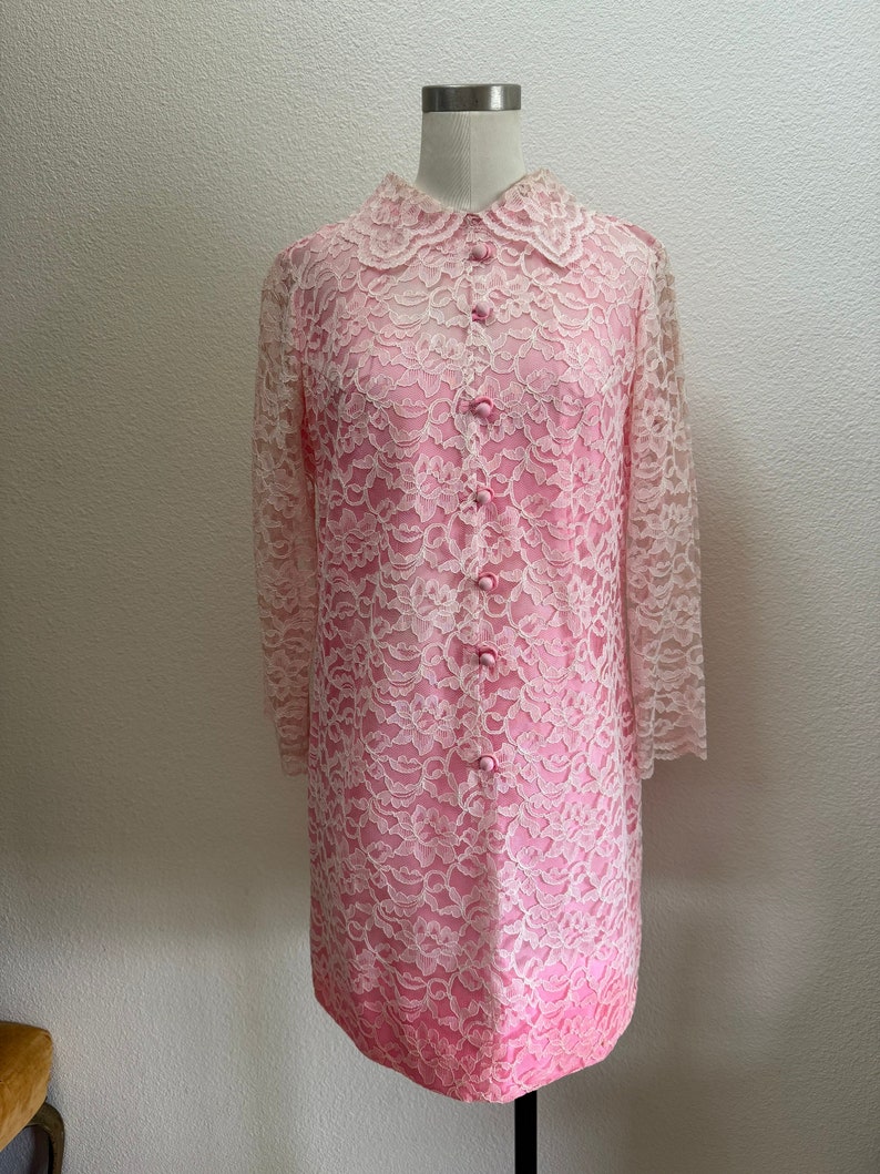 Vintage 60s Mod Hot Pink and White Lace Shift Dress With Bell Sleeves ...