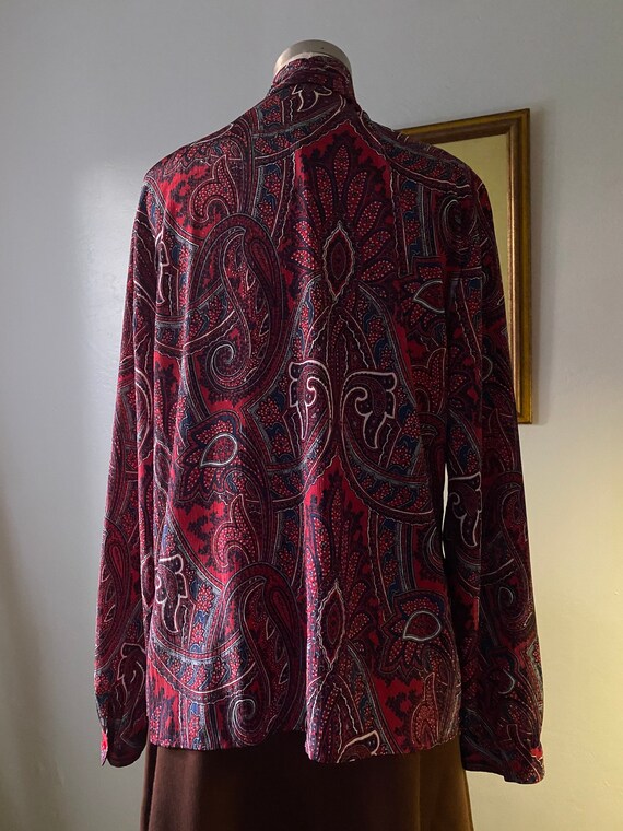 Vintage 70s Fall Tie Front Long Sleeve Paisley Bl… - image 3