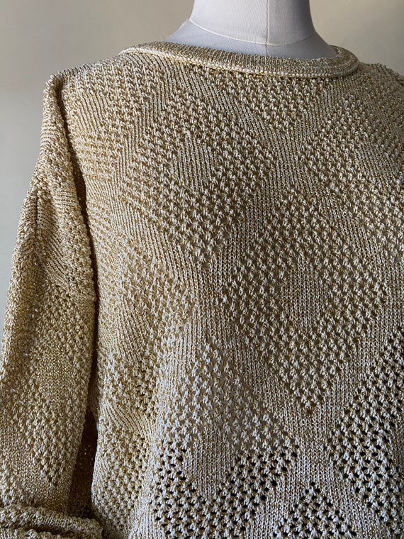 Vintage 80s Oversized Lurex Gold Pullover Abstrac… - image 3