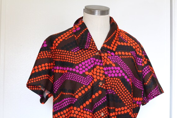 Vintage 70s Retro Blouse Polka Dot Print With Dis… - image 3