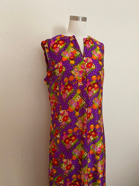 Vintage 60s Psychedelic Day Glo Daisy Maxi Dress … - image 4