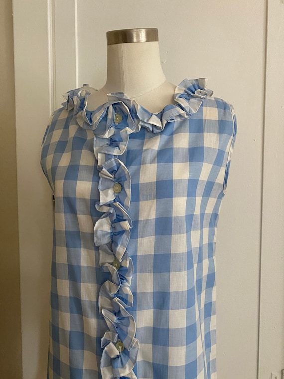 Vintage 60s Mod Tank Dress Gingham in Blue and Whi