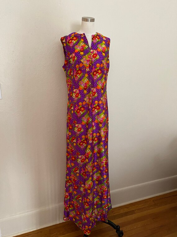 Vintage 60s Psychedelic Day Glo Daisy Maxi Dress … - image 8