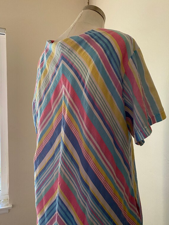 Vintage 70s Chevron Pastel Rainbow Striped Dress;… - image 6