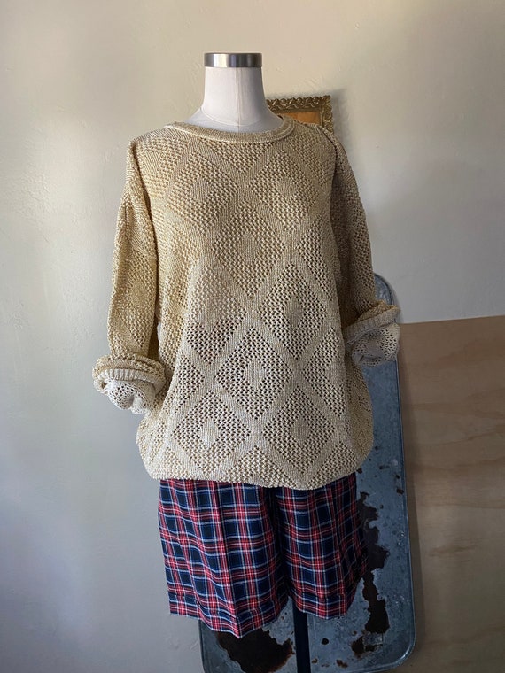 Vintage 80s Oversized Lurex Gold Pullover Abstrac… - image 1
