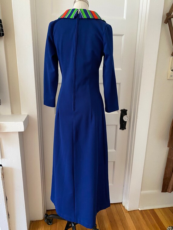 Vintage 70s Navy Blue Maxi Dress with Dramatic Bo… - image 5