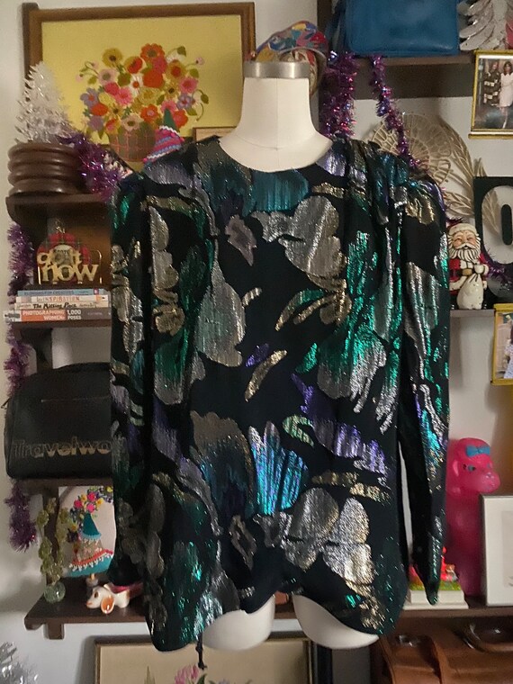 Vintage 80s Holiday Metallic and Lurex Wrap Blouse