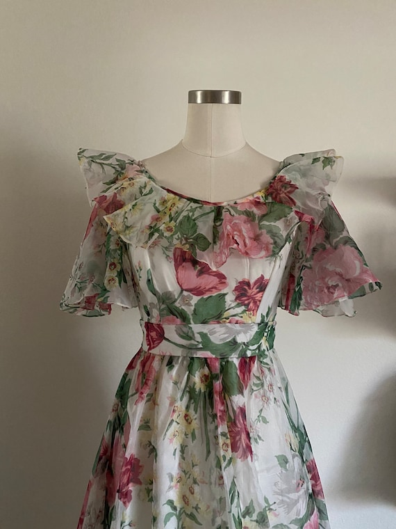 60s Vintage Maxi Dress with Bold Floral Print & O… - image 6