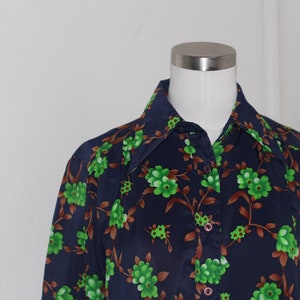 1960s 1970s Lanvin Brown Floral Groovy Long Sleeved Blouse