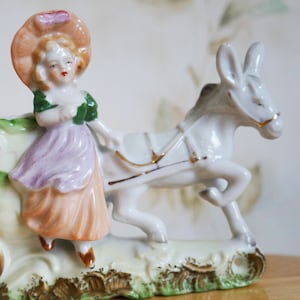 Woman With Donkey Plant Pot/Donkey And Baby Carriage/Mid Century/Victorian Figural Plant Pots/Vanity Decor/Girl & Donkey Figurine/Gold Gilt