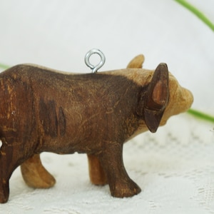 Hand Carved Cow/Carved Wood Buffalo/Two Tone Wood/Small Wood Cow Figurine/Vintage Carved Animals/Wood Pendant/Cow Keychain/Ornament/Buffalo