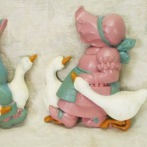 Country Kids Nursery Wall Plaques/Kids With Geese/Large Bonnets/Burwood/USA/Set Of Two/Dimensional/Country Wall Decor/Vintage Nursery/Kids